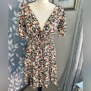 Free People Floral Mini Dress in Cream and Orange